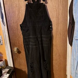 Source Unknown Black Distressed Corduroy Overalls